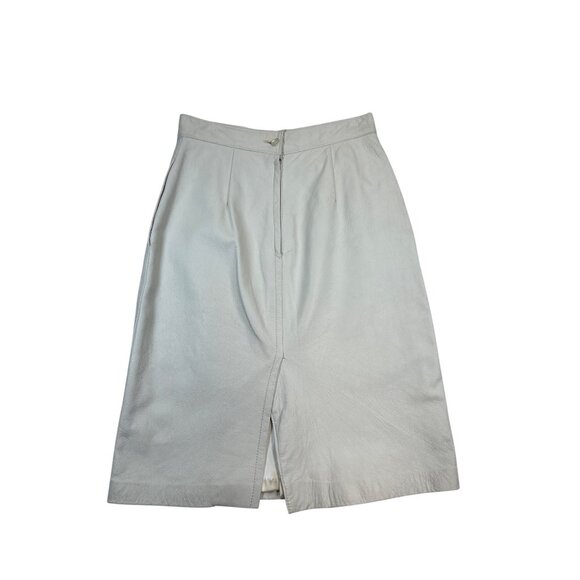 The Leather Factory Skirt Womens 7/8 White Leather Lined Midi Made in USA - Picture 2 of 9